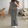 ZFLM Casual Workout Two Piece Outfits for Women Short Sleeve Crop High Waist Foldover Flare Pants Tracksuit Sets Streetwear view 3