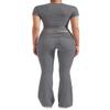ZFLM Casual Workout Two Piece Outfits for Women Short Sleeve Crop High Waist Foldover Flare Pants Tracksuit Sets Streetwear view 4