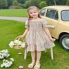 AGQT Toddler Girls Floral Dress Square Neck Puff Sleeve A-Line Smocked Dress with Bag Toddler Girls Summer Dress Baby Girls Tutu Dress Orange Size 3-4T view 2
