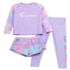 Moggemol Kids Girls Boys 3 Piece Swimsuit Long Sleeve Swim Shirt with Trunks Pants Rash Guard Set UPF 50+ Swimwear Purple 9-10 Years view 1