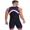 Yhong Mens Swimming Jumpsuit Sleeveless Zip Front Bodysuit Bathing Surfing Swimsuit Sport Unitard Biketard Swim Trunks Purple Large view 2