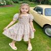 AGQT Toddler Girls Floral Dress Square Neck Puff Sleeve A-Line Smocked Dress with Bag Toddler Girls Summer Dress Baby Girls Tutu Dress Orange Size 18-24 Months view 3