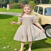 AGQT Toddler Girls Floral Dress Square Neck Puff Sleeve A-Line Smocked Dress with Bag Toddler Girls Summer Dress Baby Girls Tutu Dress Orange Size 18-24 Months view 4