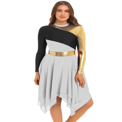 easyforever Women's Long Sleeve Praise Dance Dress Church Worship Dancewear Church Performance Costume White_Mesh Hem XX-Large