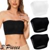 Generic 3PC Womens Bandeau Bras Stretchy Seamless Comfort Breathable Gathering Bra Underwear Strapless Tube Top Bralettes 3PC-Style002White Medium view 2