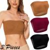 Generic 3PC Womens Bandeau Bras Stretchy Seamless Comfort Breathable Gathering Bra Underwear Strapless Tube Top Bralettes 3PC-Style002Wine Medium view 2