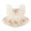 IBTOM CASTLE Toddler Baby Girl Birthday Dress: Princess Fairy Flutter Sleeve Floral Embroidery Ruffle Tulle Tutu Romper Dress with Bowknot Headband 2PCS Baptism Wedding Dress Apricot 3-6 Months view 3