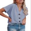 Dokotoo Cropped Cardigan for Womens Fashion 2024 Short Sleeve Button Down Tops Ladies Casual Waffle Knit Blouse V Neck Solid Color Tunic Sky Blue Tops Large view 1