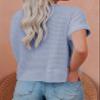 Dokotoo Cropped Cardigan for Womens Fashion 2024 Short Sleeve Button Down Tops Ladies Casual Waffle Knit Blouse V Neck Solid Color Tunic Sky Blue Tops Large view 2