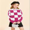 Girls Sweaters Kids Fashion Plaid Mock Neck Pullover Sweater Tops 5-14 Years Hot Pink view 2