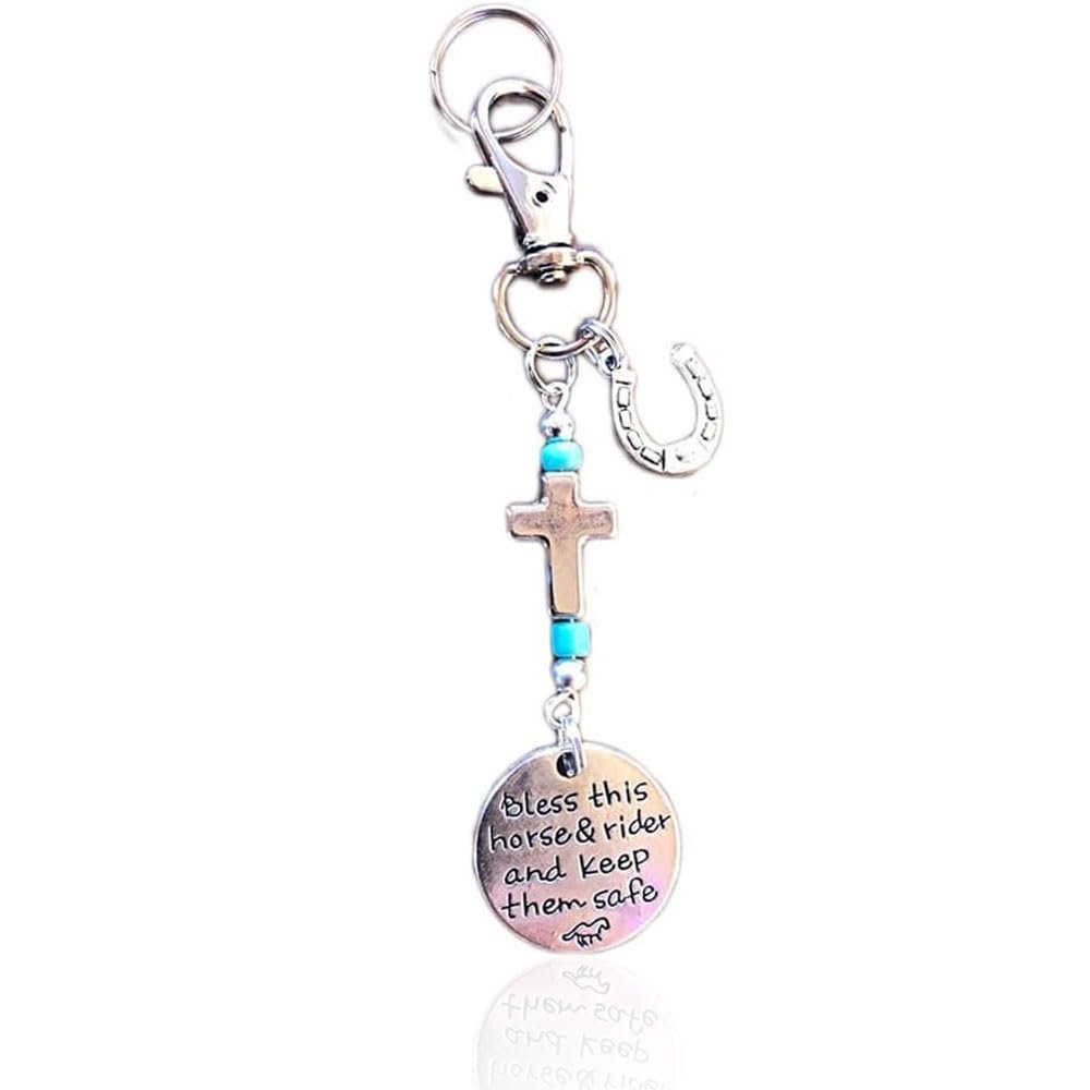 Lusebiy Horse Saddle And Bridle Charm Clip, Bless This Horse Rider Keep Safe Bridle, Saddle Riding Charms Hanging Gifts