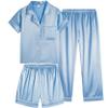 Vopmocld Satin Pajama Sets Unisex Boys and Girls Silk Button Down Short Sleeve & Shorts & Pants Sleepwear 3PCS Loungewear PJS, Sky Blue, 10 view 1