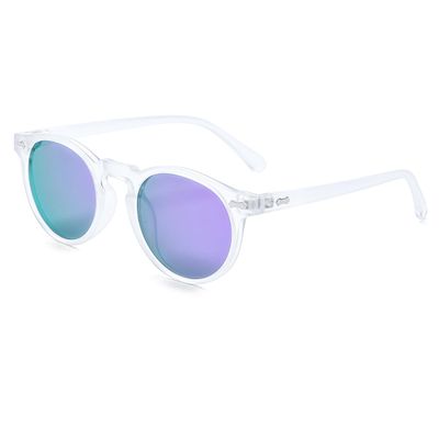 JOVAKIT Vintage Kids Polarized Sunglasses for Girls Boys Age 2-9, Round Sun Glasses for Children UV400 Protection (Transparent/Purple Mirror)