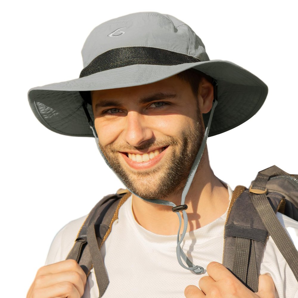 Mens Wide Brim Sun Hat M/L UV Protection Boonie Bucket Sunhat Summer Beach Golf Hiking Safari Outdoor Fishing Garden SPF 50 Grey