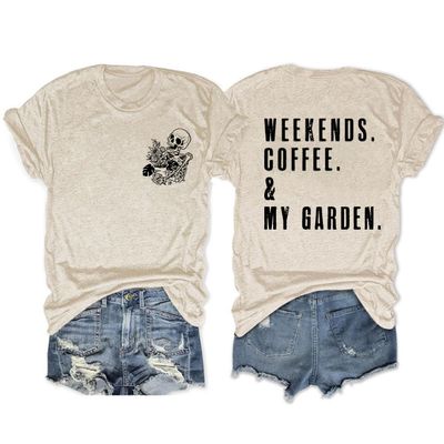 Weekend Coffee and My Garden Shirt Womens Funny Plant Graphic Gardening T-Shirt Distressed Letter Print Top Casual