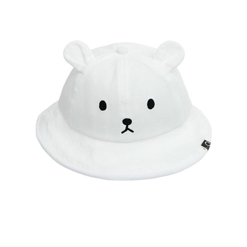 Baby Sun Bucket Hat for Boys Girls, Cute Bear Toddler Summer Hats, Wide Brim Cap for Infant Kids (C White)