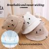 Baby Sun Bucket Hat for Boys Girls, Cute Bear Toddler Summer Hats, Wide Brim Cap for Infant Kids (C White) view 2