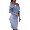 Women's Long Sleeve Square Neck Dress Slim Fit Ribbed Knit Bodycon Long Dress Stretch Sweater Pencil Midi Dress (XX-Large,Blue) view 2