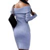 Women's Long Sleeve Square Neck Dress Slim Fit Ribbed Knit Bodycon Long Dress Stretch Sweater Pencil Midi Dress (XX-Large,Blue) view 3