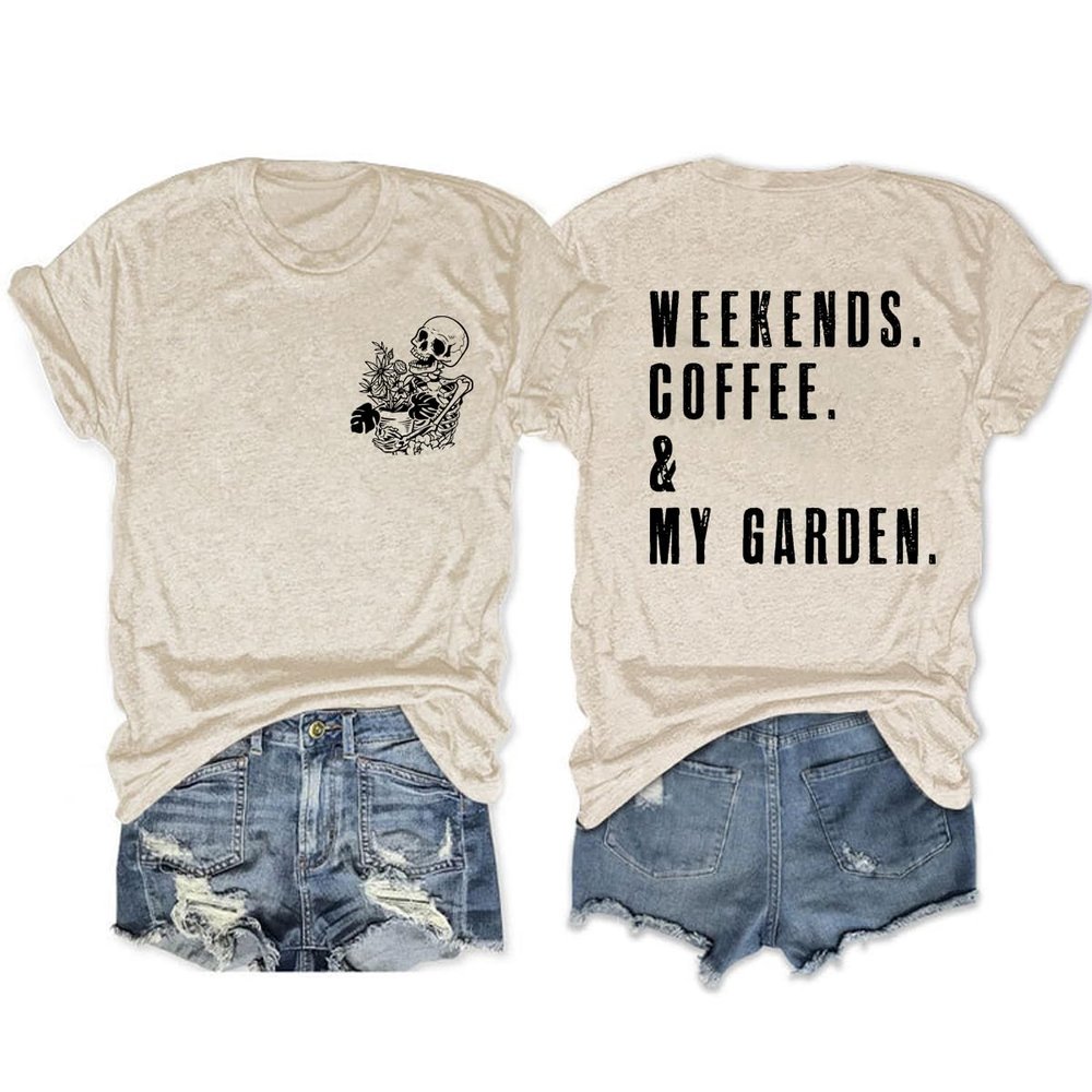 Weekend Coffee and My Garden Shirt Womens Funny Plant Graphic Gardening T-Shirt Distressed Letter Print Top Casual