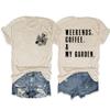 Weekend Coffee and My Garden Shirt Womens Funny Plant Graphic Gardening T-Shirt Distressed Letter Print Top Casual view 1