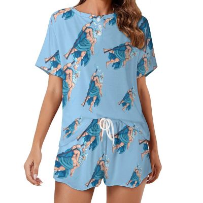 Greek Mythology Zeus Womens Pajama Sets Short Sleeve Shirt and Shorts 2 Pieces Loungewear Sleepwear PJ XL