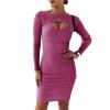 NineFit Basics Women's Long Sleeve Ribbed Maxi Dress Front Hollow Out Bodycon Sweater Dress Slim Fit Knit Dresses for Party Cocktail (Medium,Red) view 1