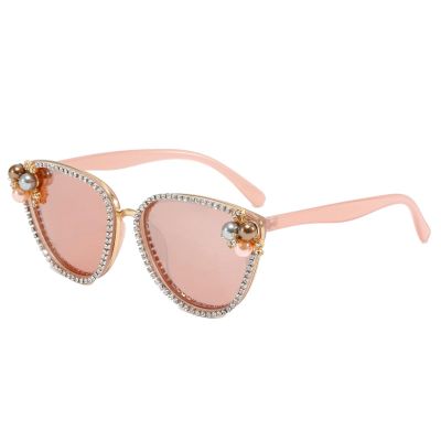 Oval Pearl Sunglasses for Women Luxury Vintage Rhinestone Sun Glasses Party Festival Cat Eye Bling Sunglasses N45 (pink)
