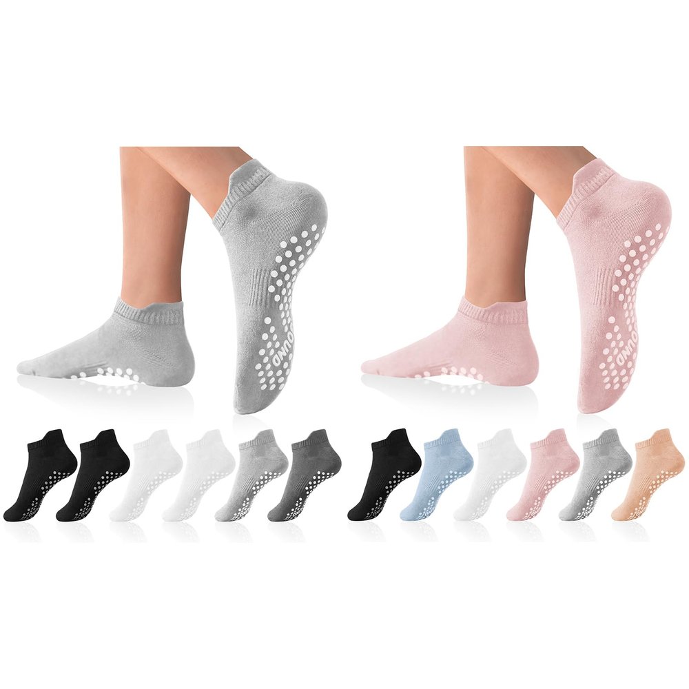 DIBAOLONG Pilates Socks with Grips for Women Yoga Socks Non Slip Barre Hospital 6-Pairs Grippy Ankle Socks