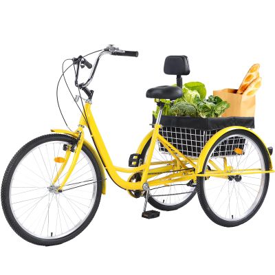 EVGTTI 7-Speed Adult Tricycle with Large Basket 24/26 Inch, Stable 3-Wheel Cruise Bicycle for Shopping, Beach and City Trike Perfect for Men, Women, Seniors(Black/Red/Green/Yellow) (Yellow, 24inch)