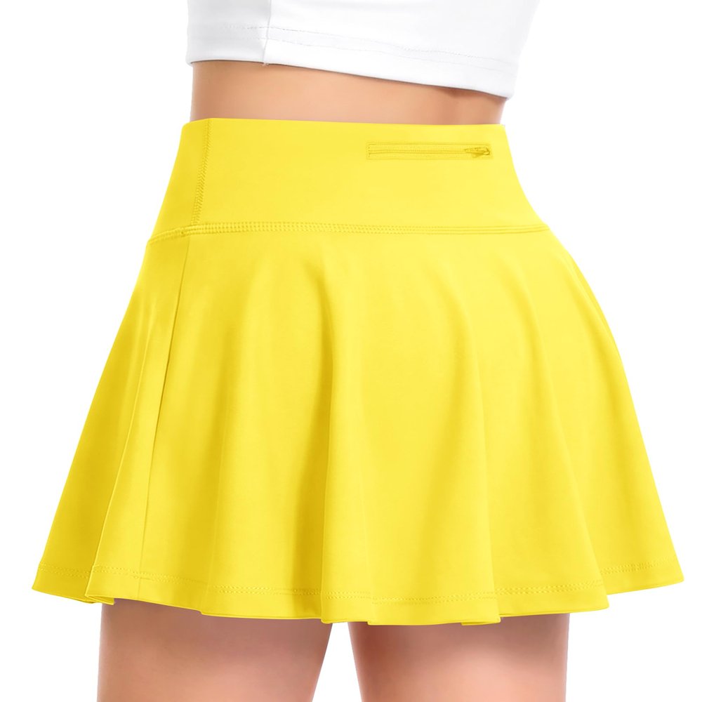 QooNoo Girls Skirts Tennis Skirt Athletic Skorts for Kids with Pocket Inner Shorts for Sports Golf Running Skirt 4-14Y(Yellow,Small)