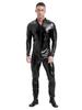 Miutii Mens One Piece Metallic Shiny Footed Jumpsuit Mock Neck Long Sleeve Zipper Full Body Unitard Black XX-Large view 1