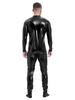 Miutii Mens One Piece Metallic Shiny Footed Jumpsuit Mock Neck Long Sleeve Zipper Full Body Unitard Black XX-Large view 2