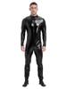 Miutii Mens One Piece Metallic Shiny Footed Jumpsuit Mock Neck Long Sleeve Zipper Full Body Unitard Black XX-Large view 3