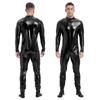 Miutii Mens One Piece Metallic Shiny Footed Jumpsuit Mock Neck Long Sleeve Zipper Full Body Unitard Black XX-Large view 4