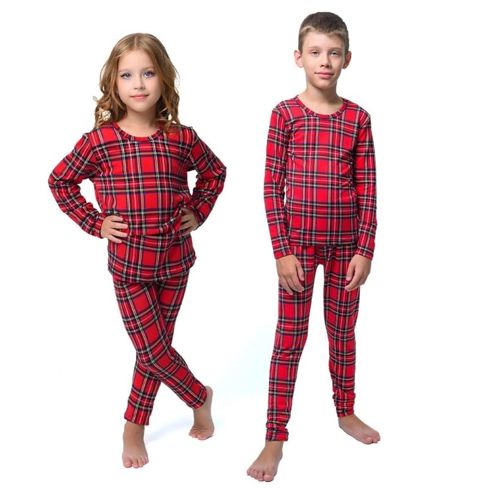 Ultra Dry Thermal Underwear For Kids Long Johns Fleece Lined Leggings And Shirt Boy And Girl Unisex Underwear Bases Set Red Plaid