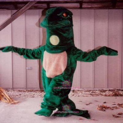 Green Dinosaur Mascot Costume with Red Eyes Adult Size for Men & Women with Built-in Fan Inside the Head