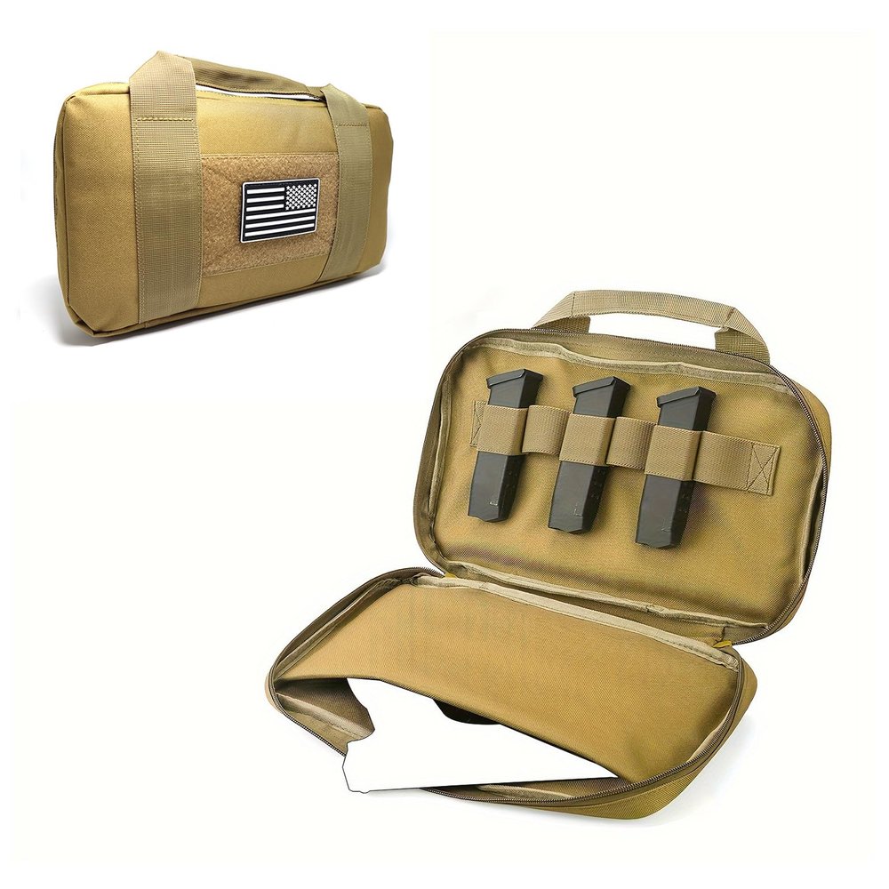 YUNCAIMAOYI Tactical Pistol Handgun Case Bag Gun Case Soft Gun Carrying Storage Bag Pistol Shooting Range Bag Handgun Bag for Full-Size Handguns and Magazines Storage Bag (Tan)