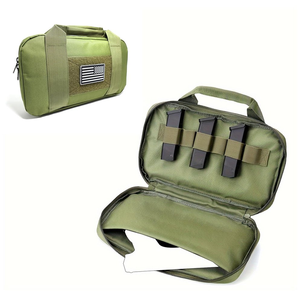 YUNCAIMAOYI Tactical Pistol Handgun Case Bag Gun Case Soft Gun Carrying Storage Bag Pistol Shooting Range Bag Handgun Bag for Full-Size Handguns and Magazines Storage Bag (Army Green)