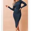 Generic Women's Summer Midi Bodycon Dresses Deep V Neck Twist Front Ribbed Dress Casual Side Slit Knit Cut Out Tank Top Dress (Small,Blue) view 2