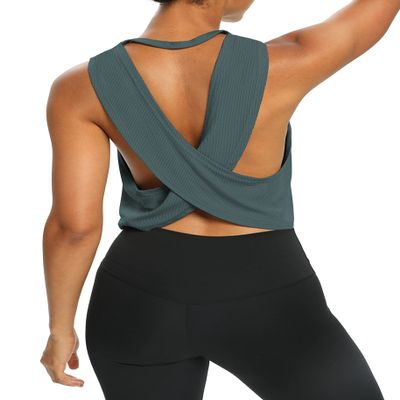 Bestisun Backless Dance Tops Running Yoga Sports Active Tanks DeepGreen XL