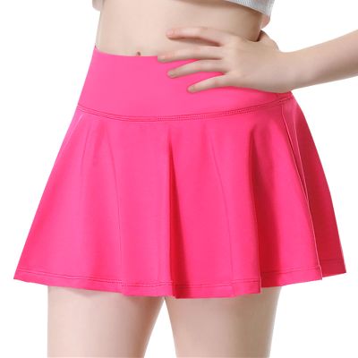 QooNoo Girls Tennis Skirt Athletic Running Shorts for Kids Teen High Waisted Golf Skort with Pockets Casual Workout (Hot Pink,Medium)