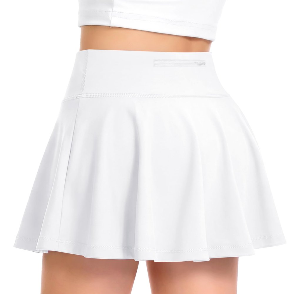 QooNoo Girls Skirts Tennis Skirt Athletic Skorts for Kids with Pocket Inner Shorts for Sports Golf Running Skirt 4-14Y(White,X-Small)