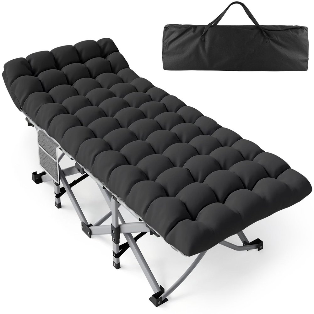 ZENPETIO Camping Cot for Adults, Heavy-Duty Portable Cot Bed with Mattress, Foldable Padded Sleeping Cots for Camping Travel Tent Day Bed Outdoor & Home Guest, Max Load 500 LBS, 75x28x15