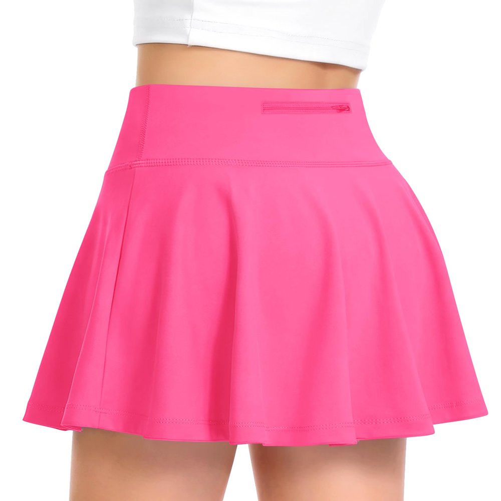 QooNoo Girls Skirts Tennis Skirt Athletic Skorts for Kids with Pocket Inner Shorts for Sports Golf Running Skirt 4-14Y(Hot Pink,Large)