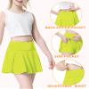 QooNoo Girls Tennis Skirt Athletic Running Shorts for Kids Teen High Waisted Golf Skort with Pockets Casual Workout (Neon Green,X-Small) view 3