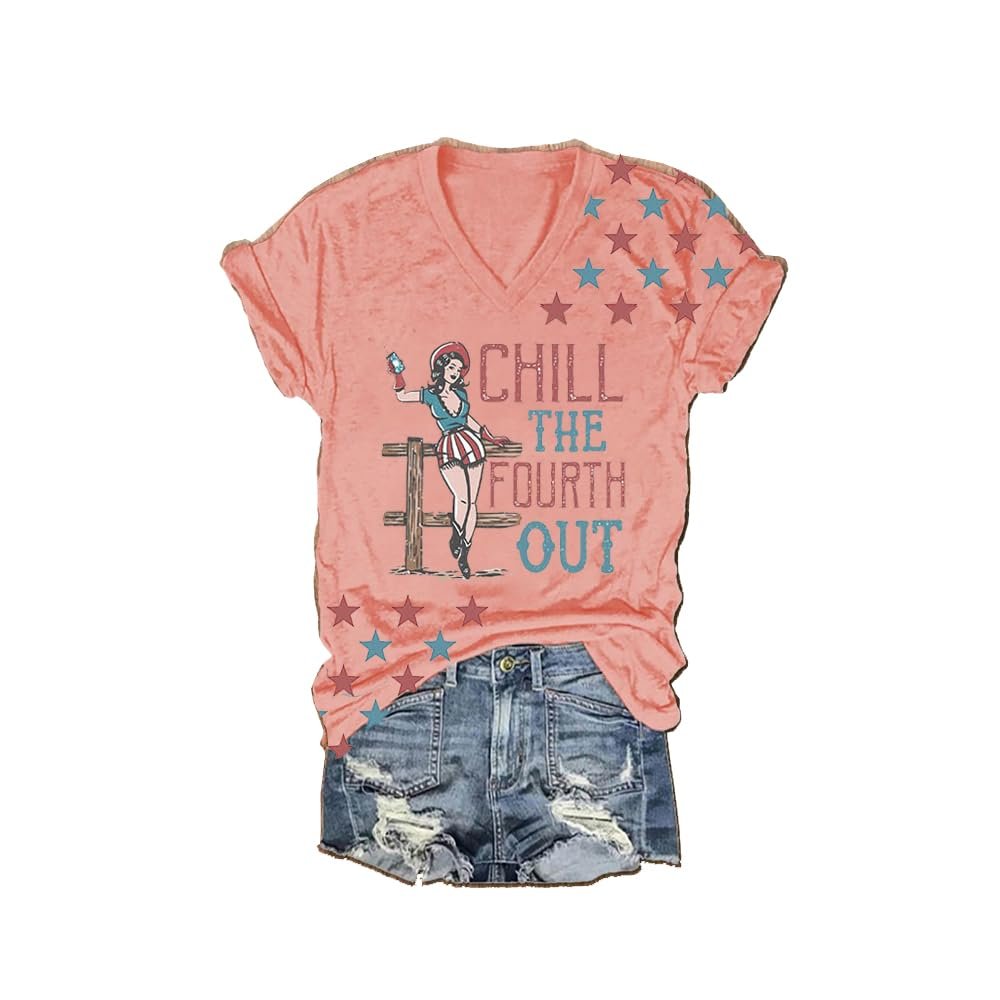 MOGUI Chill The Fourth Out Tshirt Chill The Fourth Out T Shirt Happy Fourth of July Shirt 4Th of July Tee Patriotic T-Shirt Pink, 5X-Large
