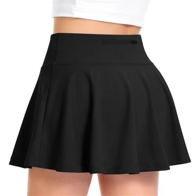 QooNoo Girls Skirts Tennis Skirt Athletic Skorts for Kids with Pocket Inner Shorts for Sports Golf Running Skirt 4-14Y(Black,Medium)