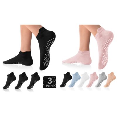 DIBAOLONG Pilates Socks with Grips for Women Yoga Socks Non Slip Barre Hospital 6-Pairs Grippy Ankle Socks