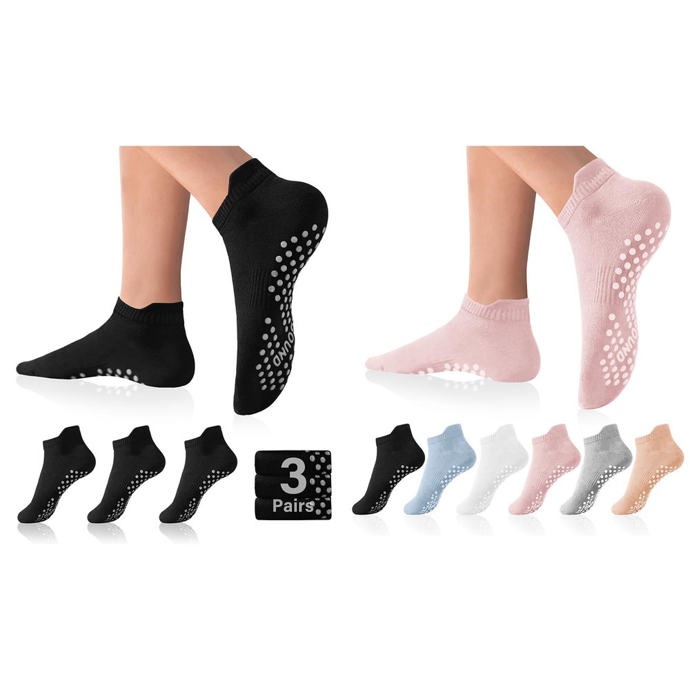 DIBAOLONG Pilates Socks with Grips for Women Yoga Socks Non Slip Barre Hospital 6-Pairs Grippy Ankle Socks